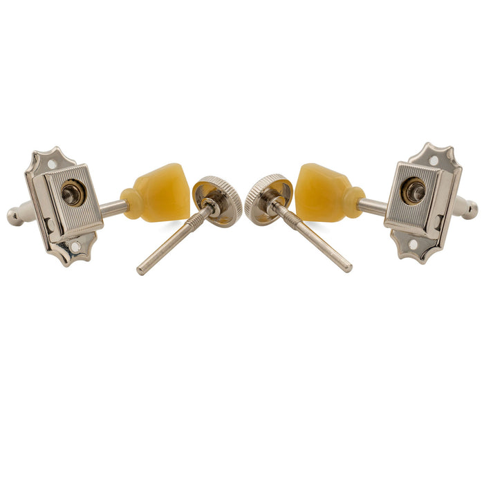 Musiclily Pro R18T 3R3L 18:1 Ratio Semi Closed Vintage Hybrid Style Locking Machine Heads Tuners Tuning Pegs Keys with Keystone Button for Acoustic Electric Guitar, Nickel