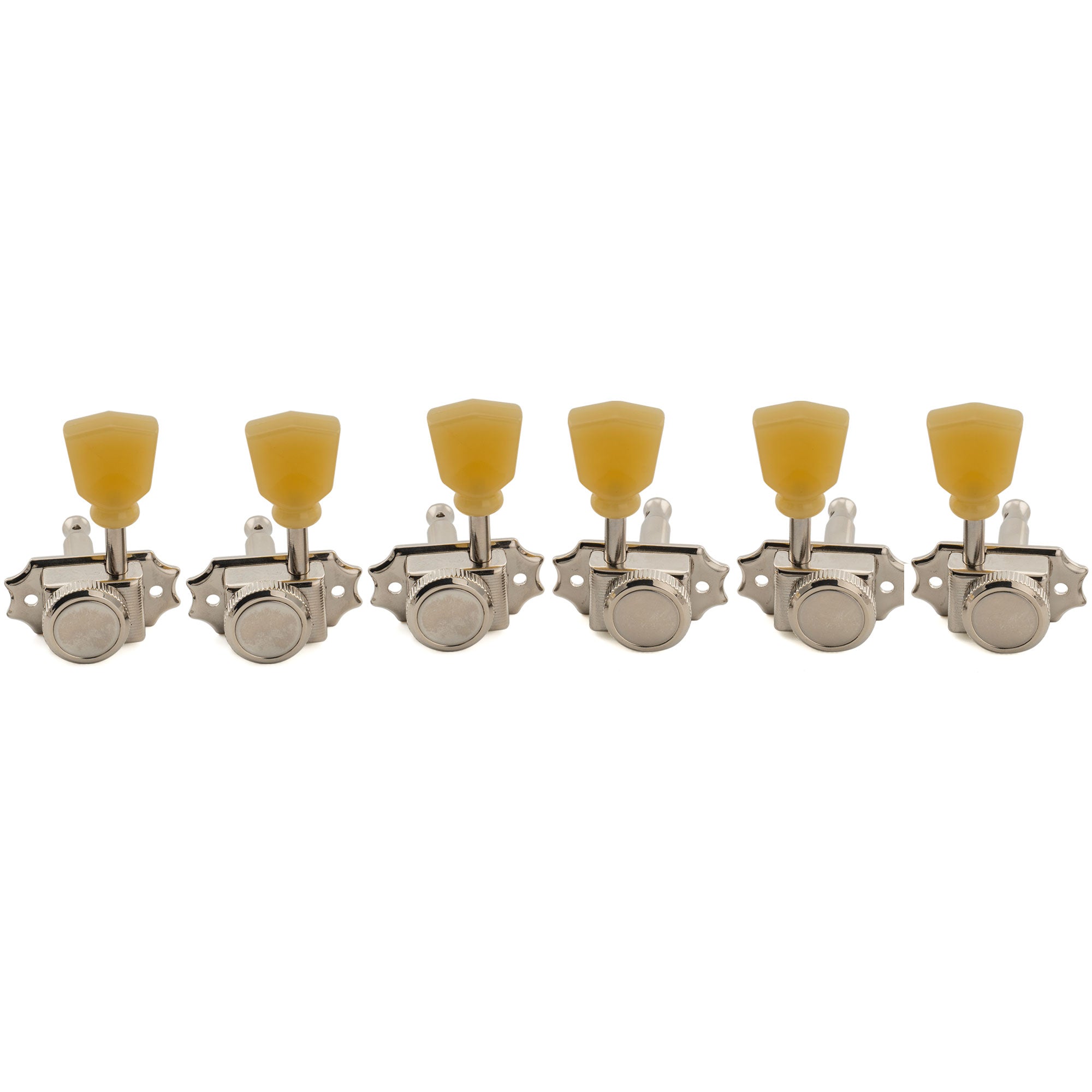 Musiclily Pro R18T-08 3R3L 18:1 relación semi cerrada estilo híbrido vintage afinadores con botón de piedra para guitarra acústica eléctrica