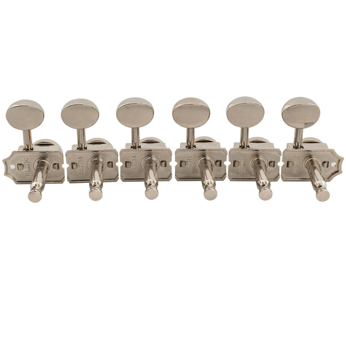 Musiclily Pro R15T Left-Handed 6-in-line 14:1 Ratio Semi Closed Vintage Hybrid Style Locking Machine Heads Tuners with Vintage Oval Button for Fender Squier Strat Tele Style Electric Guitar, Nickel