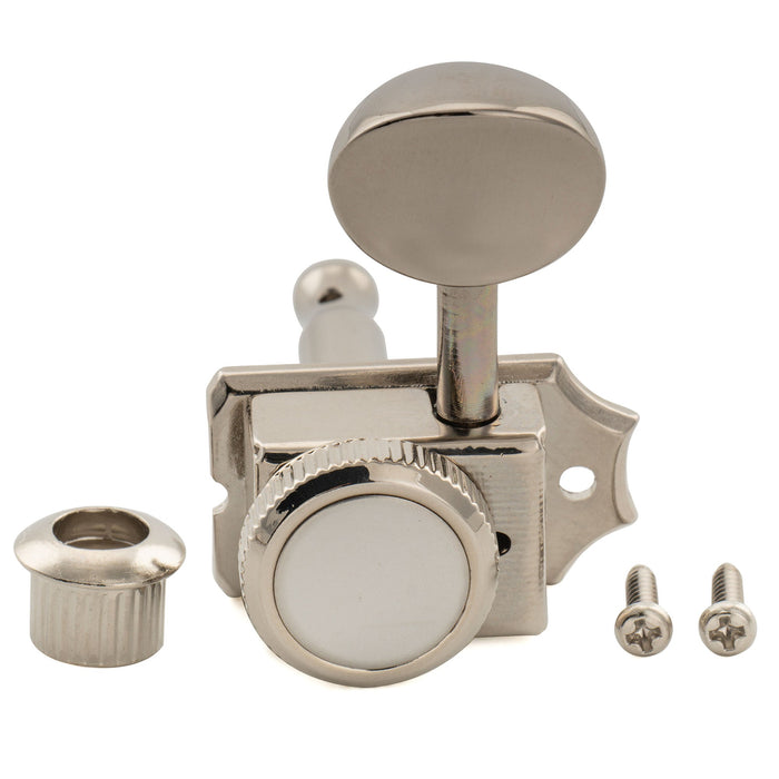 Musiclily Pro R15T Left-Handed 6-in-line 14:1 Ratio Semi Closed Vintage Hybrid Style Locking Machine Heads Tuners with Vintage Oval Button for Fender Squier Strat Tele Style Electric Guitar, Nickel