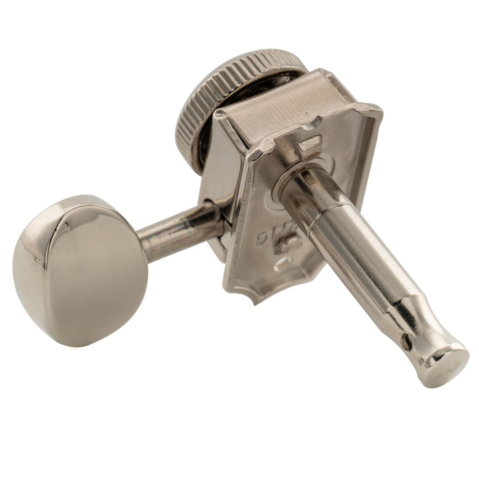 Musiclily Pro R15T Left-Handed 6-in-line 14:1 Ratio Semi Closed Vintage Hybrid Style Locking Machine Heads Tuners with Vintage Oval Button for Fender Squier Strat Tele Style Electric Guitar, Nickel