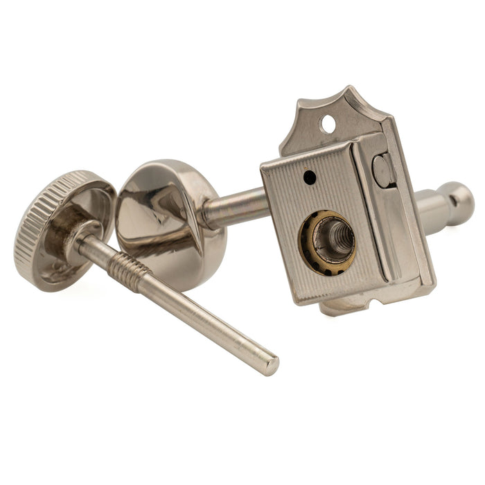 Musiclily Pro R15T Left-Handed 6-in-line 14:1 Ratio Semi Closed Vintage Hybrid Style Locking Machine Heads Tuners with Vintage Oval Button for Fender Squier Strat Tele Style Electric Guitar, Nickel