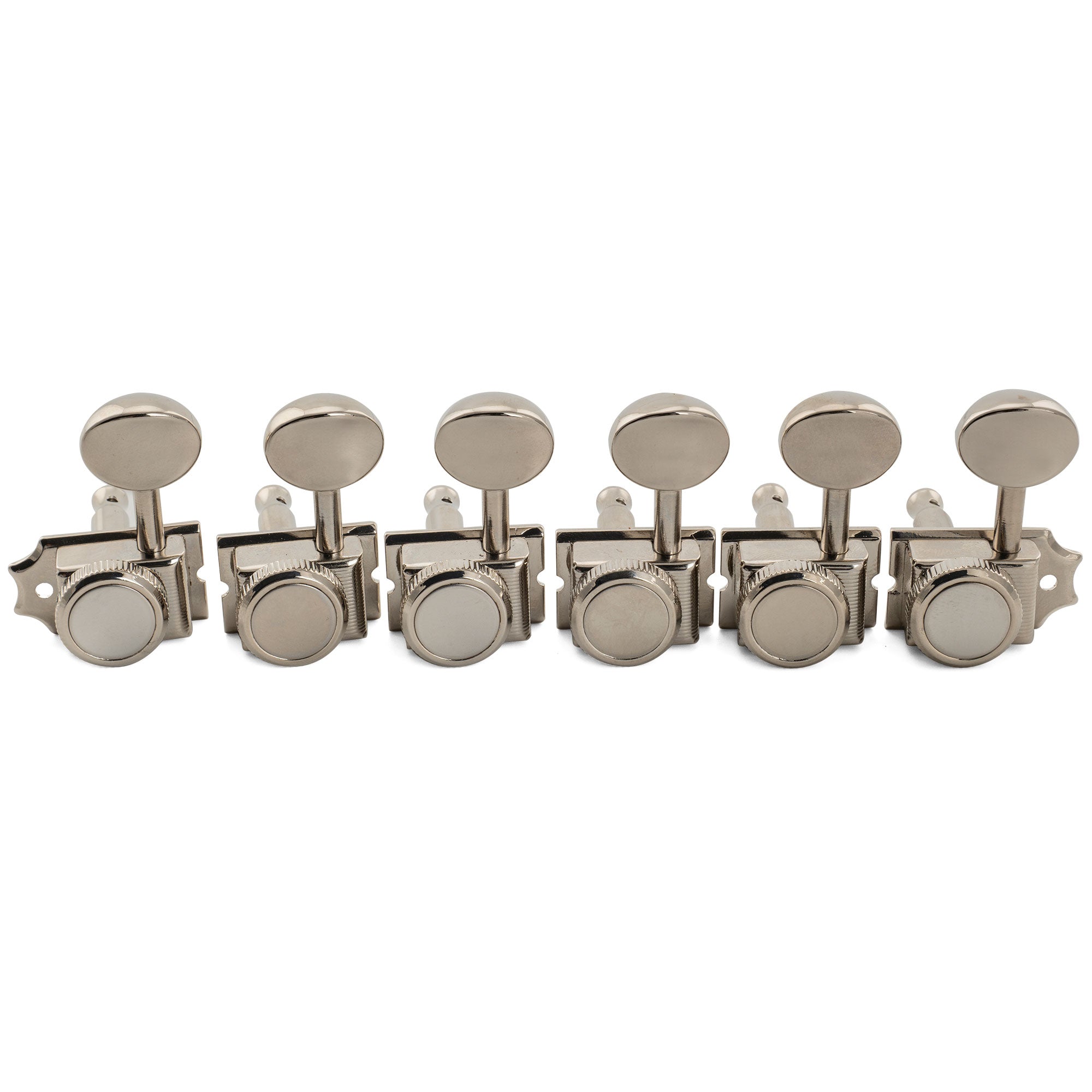 Musiclily Pro R18T-09 Clavijas de afinación de máquina semi cerradas de estilo híbrido vintage, bloqueo, línea de 6, relación 18:1, botón ovalado para guitarra eléctrica Fender Squier Strat Tele