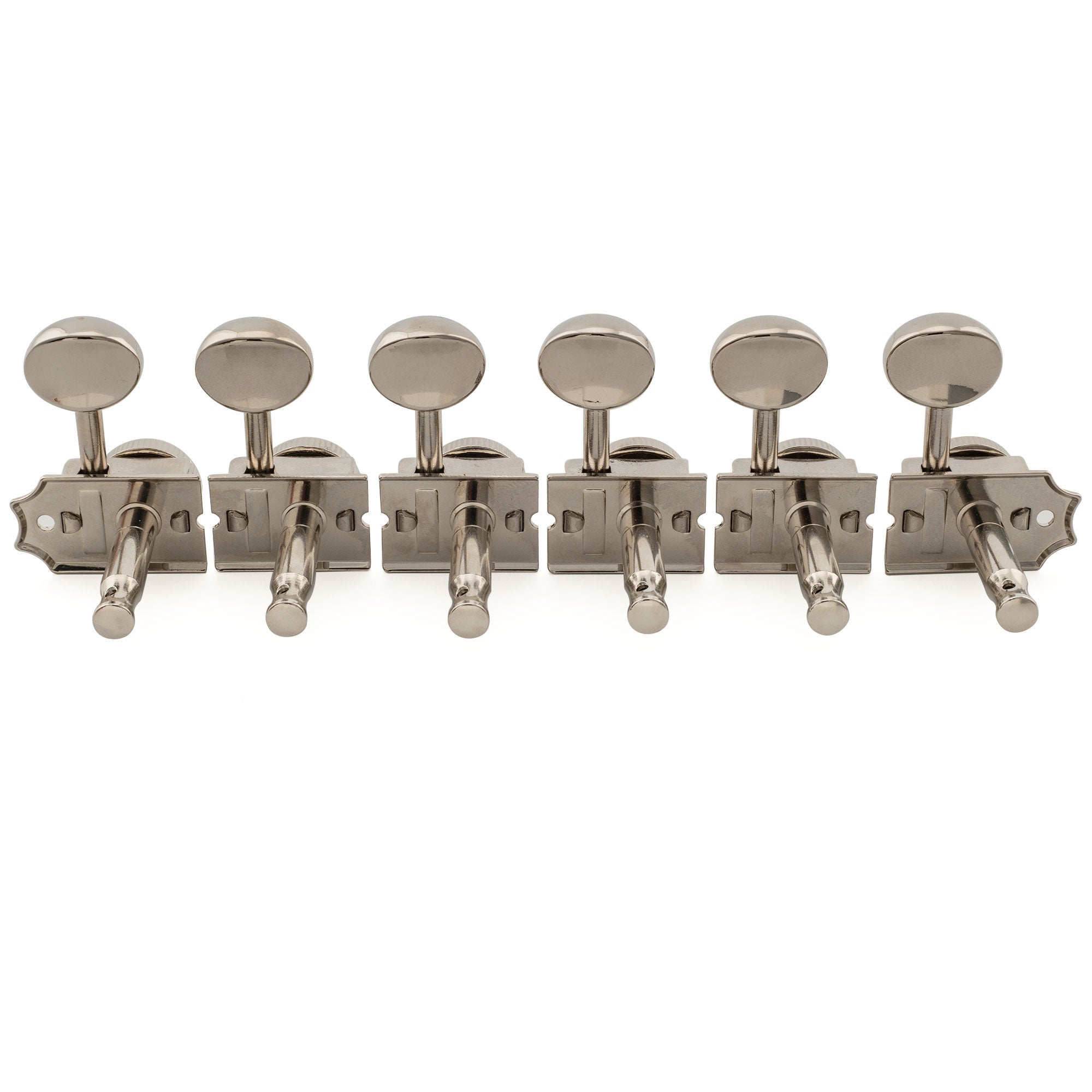Musiclily Pro R18T-09 Clavijas de afinación de máquina semi cerradas de estilo híbrido vintage, bloqueo, línea de 6, relación 18:1, botón ovalado para guitarra eléctrica Fender Squier Strat Tele