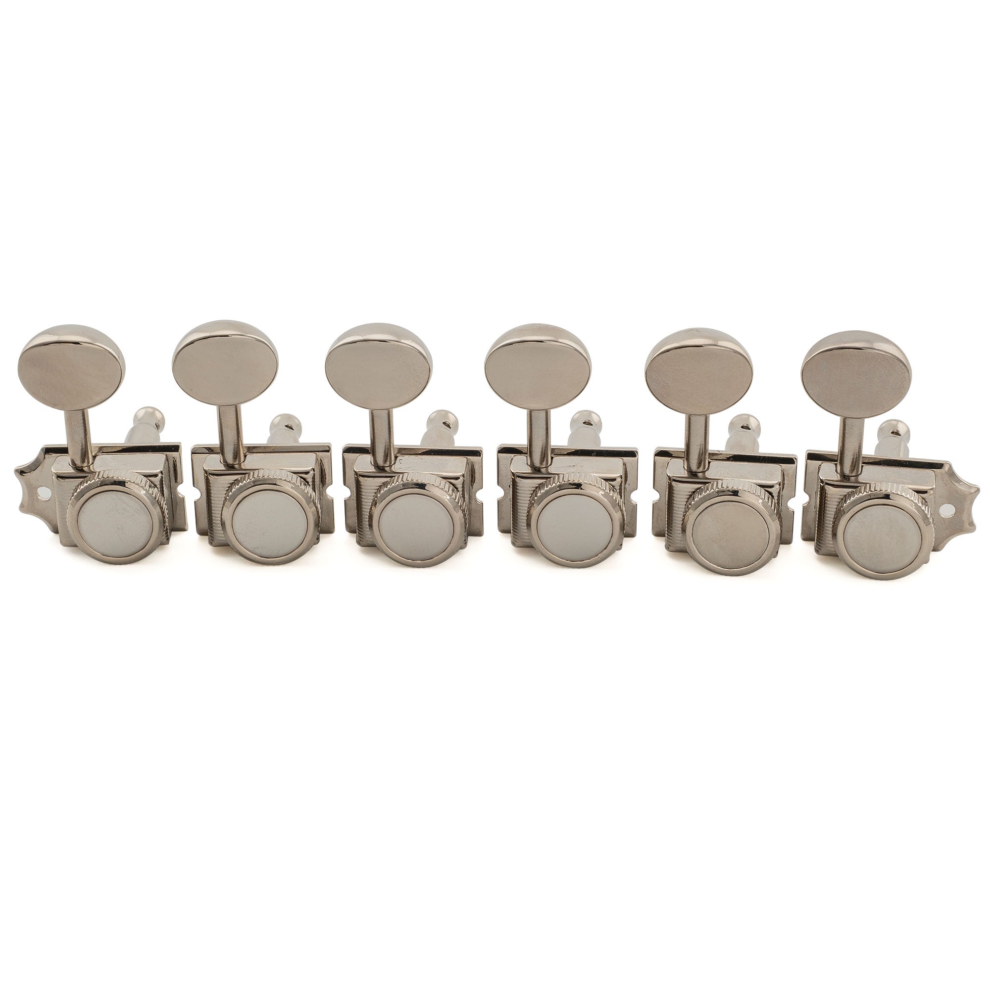 Musiclily Pro R18T-10 6 en línea relación 18:1 cabezas de máquina con bloqueo estilo vintage híbrido semi cerradas con botón ovalado para guitarra eléctrica estilo Fender Squier Strat Tele