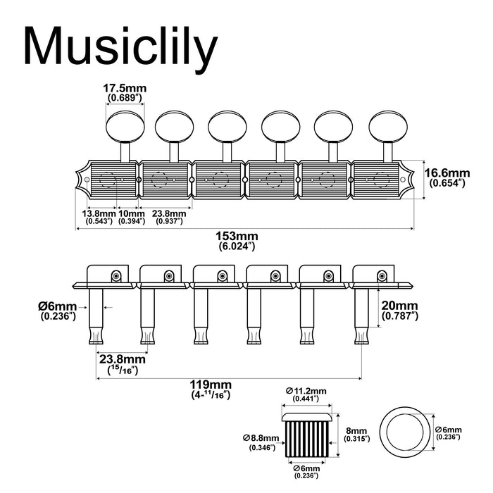 Musiclily Pro R18T Manico sinistro in linea 6:18 rapporto semi-chiuso con meccaniche vintage e pulsanti ovali vintage e alberino diviso per chitarre elettriche stile Fender Squier Strat Tele