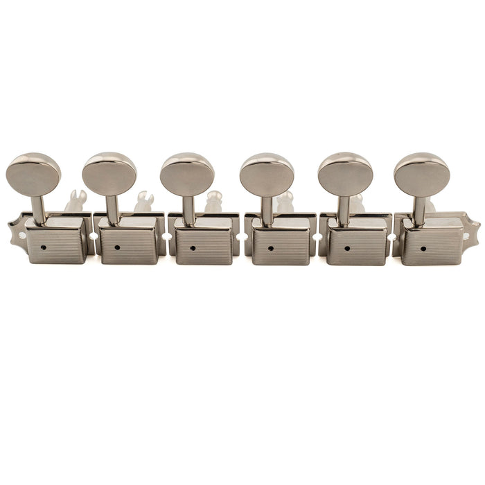 Musiclily Pro R18T 6-in-line 18:1 Ratio Semi Closed Vintage Machine Heads Tuners with Vintage Oval Button Split Shaft for Fender Squier Strat Tele Style Electric Guitar