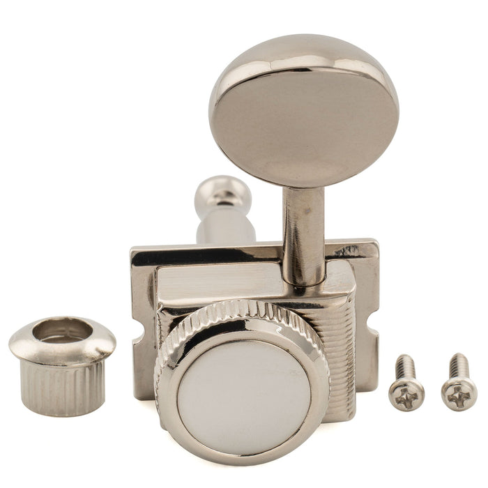 Musiclily Ultra R18T Left-Handed 6-in-line 18:1 Ratio Semi Closed Vintage Hybrid Staggered Locking Machine Heads Tuners with Vintage Oval Button for Fender SQ Strat Tele Style Electric Guitar