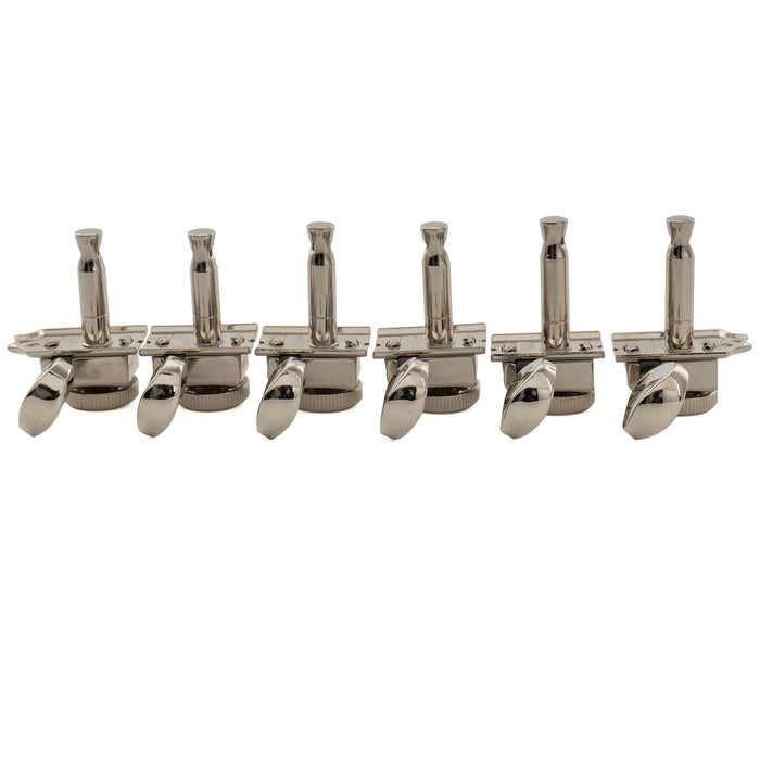 Musiclily Ultra R18T 6-in-line 18:1 Ratio Semi Closed Vintage Hybrid Style Staggered Locking Machine Heads Tuners with Vintage Oval Button for Fender Squier Strat Tele Style Electric Guitar, Nickel