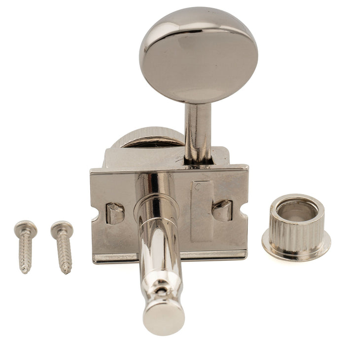 Musiclily Ultra R18T 6-in-line 18:1 Ratio Semi Closed Vintage Hybrid Style Staggered Locking Machine Heads Tuners with Vintage Oval Button for Fender Squier Strat Tele Style Electric Guitar, Nickel