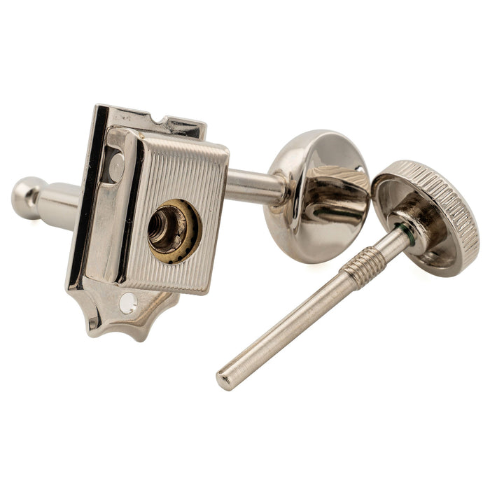 Musiclily Ultra R18T 6-in-line 18:1 Ratio Semi Closed Vintage Hybrid Style Staggered Locking Machine Heads Tuners with Vintage Oval Button for Fender Squier Strat Tele Style Electric Guitar, Nickel