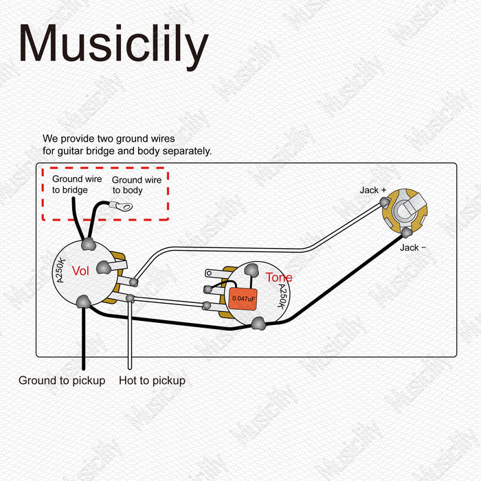 Fiação Pré-estanhada Pro Musiclily Pro para Contrabaixo Elétrico Upgrade para Precision Bass Estilo Americano com Potenciômetros 2A