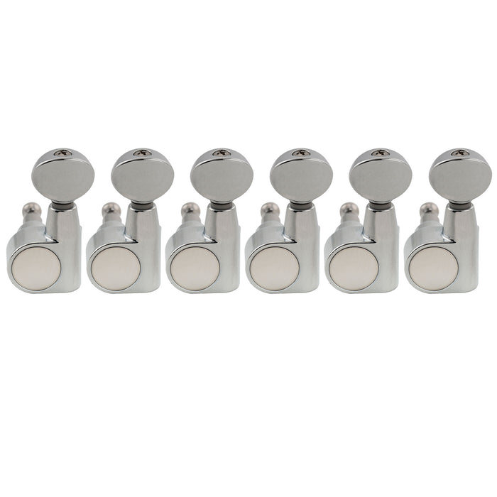 Musiclily Pro R18T-21 Left-Handed 6-in-line 18:1 Ratio 1-Pin Full Sealed Machine Heads Tuners Tuning Pegs Keys with Vintage Oval Button for Squier Strat Tele Style Electric Guitar
