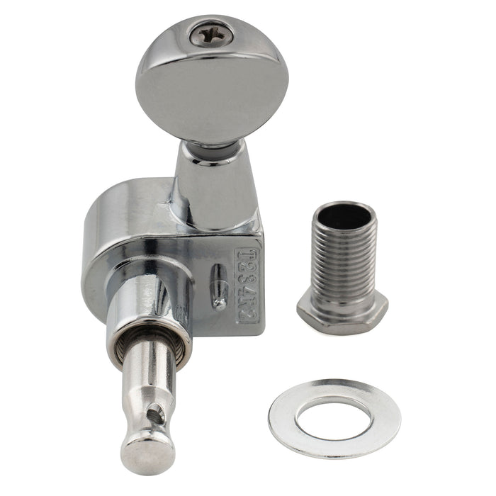 Musiclily Pro R18T-22 Single 18:1 Ratio 1-Pin Full Sealed Machine Head Bass Side Tuner Tuning Peg Key with Vintage Oval Button for Squier Strat Tele Style Electric Guitar
