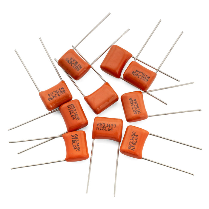 Musiclily Pro NISSEI Japan Orange MPE CBB Metallized Polypropylene Film Capacitors .068uF 5% 450V for Electric Guitar Bass (Set of 10)
