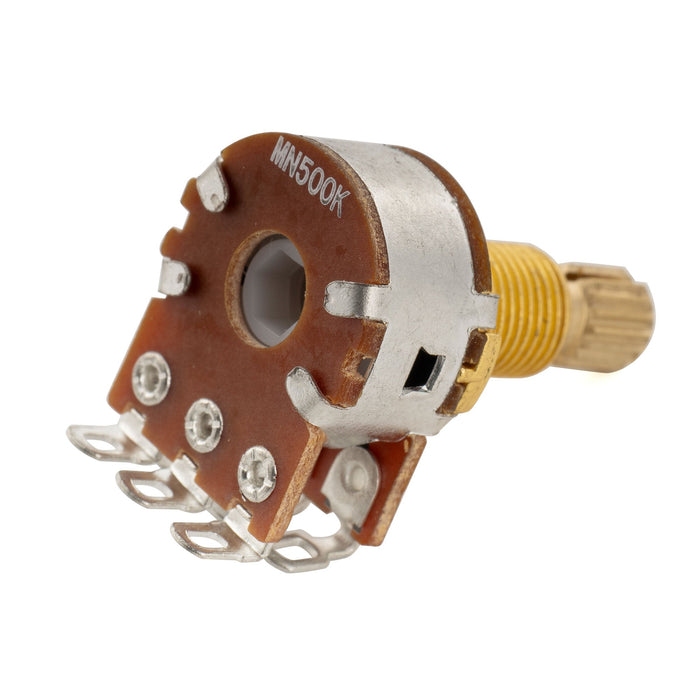 Musiclily Pro MN500K Mini Pots de Latão Métrico Eixo Padrão Dividido 9.5mm Potenciômetros de Mistura Dual com Detente Central para Guitarra e Baixo Elétrico (Conjunto de 2)