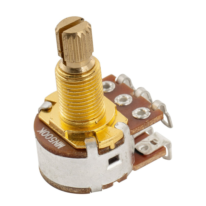 Musiclily Pro MN500K Mini Pots de Latão Métrico Eixo Padrão Dividido 9.5mm Potenciômetros de Mistura Dual com Detente Central para Guitarra e Baixo Elétrico (Conjunto de 2)