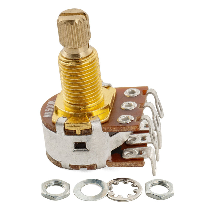 Musiclily Pro MN500K Mini Pots de Latão Métrico Eixo Padrão Dividido 9.5mm Potenciômetros de Mistura Dual com Detente Central para Guitarra e Baixo Elétrico (Conjunto de 2)