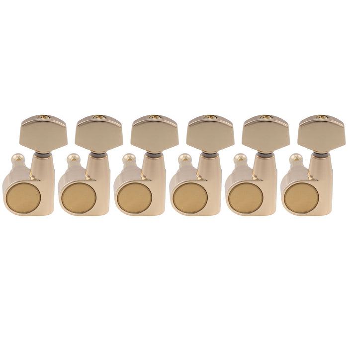 Musiclily Pro R18T-25 Left-Handed 6-in-line 18:1 Ratio 2-Pin Full Sealed Machine Heads Tuners Tuning Pegs Keys with Hex Button for Squier Strat Tele Style Electric Guitar