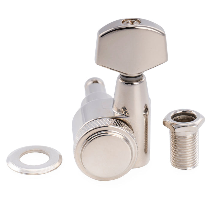 Musiclily Pro R18T-27 Left-Handed 6-in-line 18:1 Locking Tuners 2-Pin Tuning Pegs Keys Machine Heads for Squier Strat Tele Style Electric Guitar