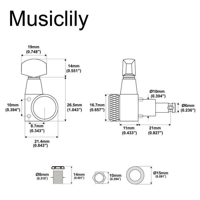 Musiclily Pro R18T-28 6-in-line 18:1 Locking Tuners 2-Pin Machine Heads Tuning Pegs Keys for Squier Strat Tele Style Electric Guitar