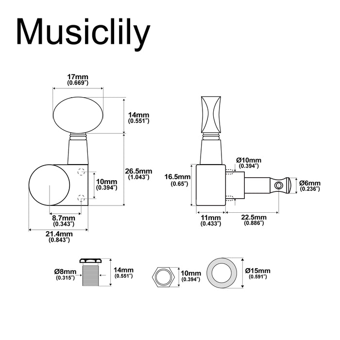 Musiclily Pro R18T-29 Single 18:1 Ratio 2-Pin Full Sealed Machine Head Treble Side Tuner Tuning Peg Key with Vintage Oval Button for Squier Strat Tele Style Electric Guitar