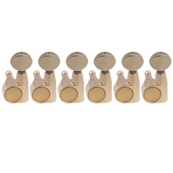 Musiclily Pro R18T-29 Left-Handed 6-in-line 18:1 Ratio 2-Pin Full Sealed Machine Heads Tuners Tuning Pegs Keys with Vintage Oval Button for Squier Strat Tele Style Electric Guitar
