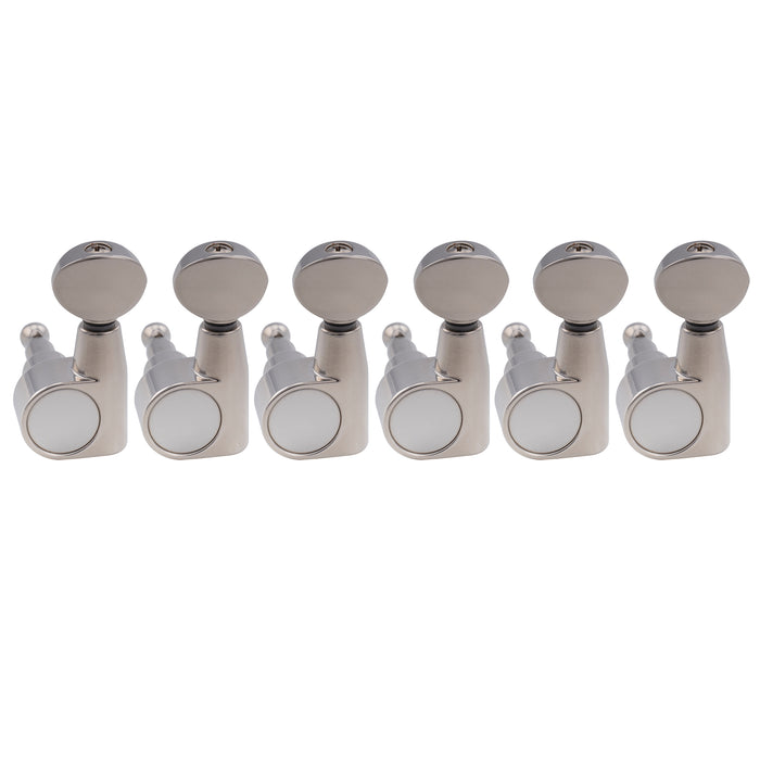 Musiclily Pro R18T-29 Left-Handed 6-in-line 18:1 Ratio 2-Pin Full Sealed Machine Heads Tuners Tuning Pegs Keys with Vintage Oval Button for Squier Strat Tele Style Electric Guitar
