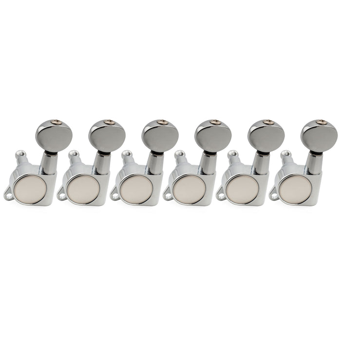Musiclily Pro R18K-14 Left-Handed 6-in-line 18:1 Ratio Full Sealed Machine Heads Tuners Tuning Pegs Keys with Vintage Oval Button for Strat Tele Style Electric Guitar