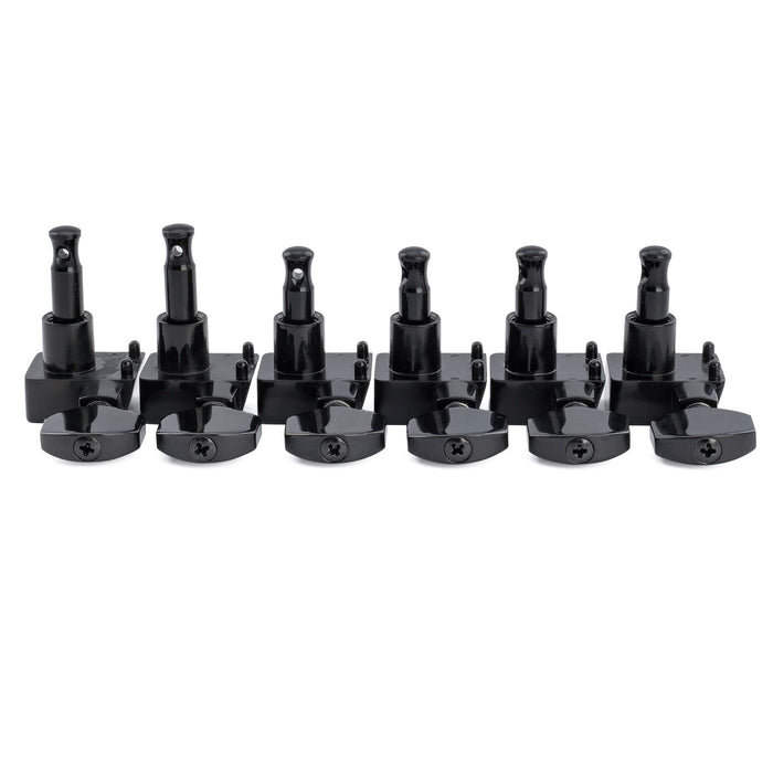 Musiclily Pro R18K-19 Left-Handed 6-in-line 18:1 Ratio 2-Pin Full Sealed Staggered Guitar Tuners Machine Heads Tuning Pegs Keys with Hex Button for Fender Strat Tele Style Electric Guitar