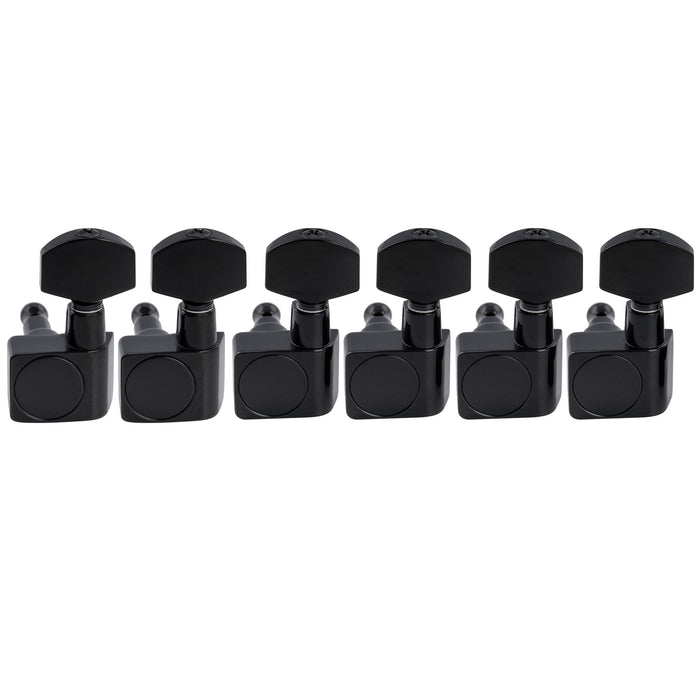 Musiclily Pro R18K-19 Left-Handed 6-in-line 18:1 Ratio 2-Pin Full Sealed Staggered Guitar Tuners Machine Heads Tuning Pegs Keys with Hex Button for Fender Strat Tele Style Electric Guitar