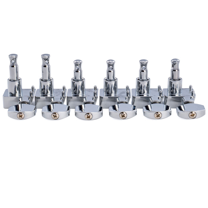 Musiclily Pro R18K-19 Left-Handed 6-in-line 18:1 Ratio 2-Pin Full Sealed Staggered Guitar Tuners Machine Heads Tuning Pegs Keys with Hex Button for Fender Strat Tele Style Electric Guitar