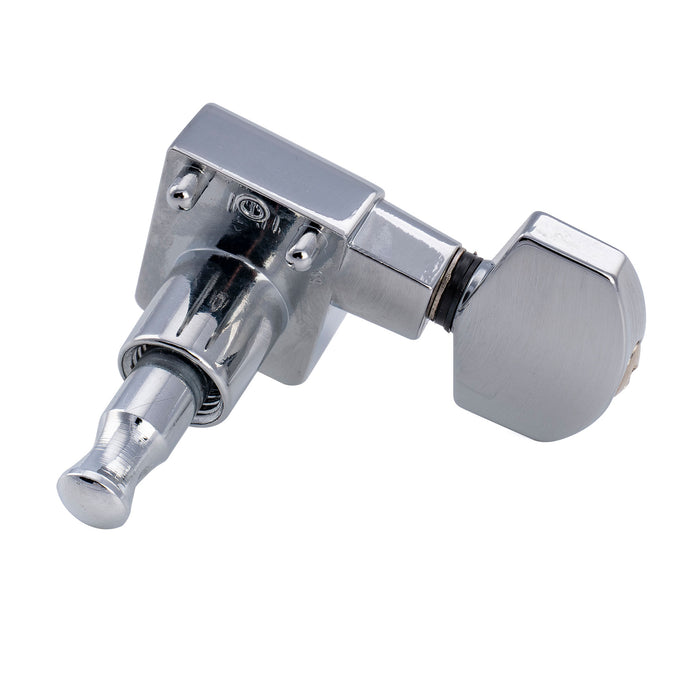 Musiclily Pro R18K-19 Left-Handed 6-in-line 18:1 Ratio 2-Pin Full Sealed Staggered Guitar Tuners Machine Heads Tuning Pegs Keys with Hex Button for Fender Strat Tele Style Electric Guitar