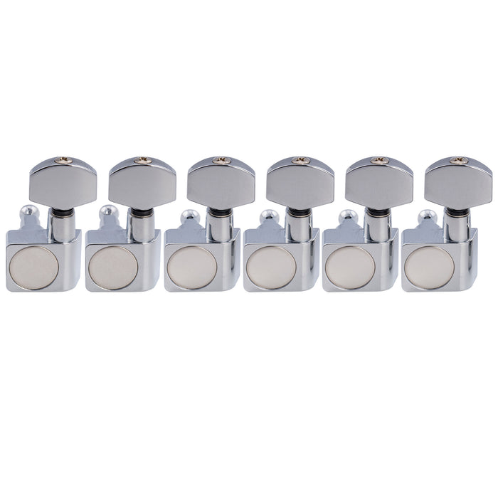 Musiclily Pro R18K-19 Left-Handed 6-in-line 18:1 Ratio 2-Pin Full Sealed Staggered Guitar Tuners Machine Heads Tuning Pegs Keys with Hex Button for Fender Strat Tele Style Electric Guitar