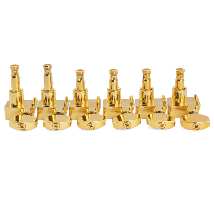Musiclily Pro R18K-19 Left-Handed 6-in-line 18:1 Ratio 2-Pin Full Sealed Staggered Guitar Tuners Machine Heads Tuning Pegs Keys with Hex Button for Fender Strat Tele Style Electric Guitar