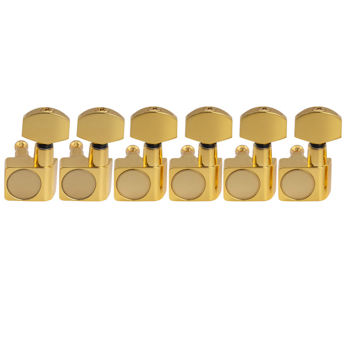 Musiclily Pro R18K-19 Left-Handed 6-in-line 18:1 Ratio 2-Pin Full Sealed Staggered Guitar Tuners Machine Heads Tuning Pegs Keys with Hex Button for Fender Strat Tele Style Electric Guitar