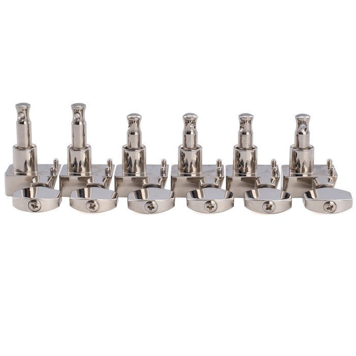 Musiclily Pro R18K-19 Left-Handed 6-in-line 18:1 Ratio 2-Pin Full Sealed Staggered Guitar Tuners Machine Heads Tuning Pegs Keys with Hex Button for Fender Strat Tele Style Electric Guitar