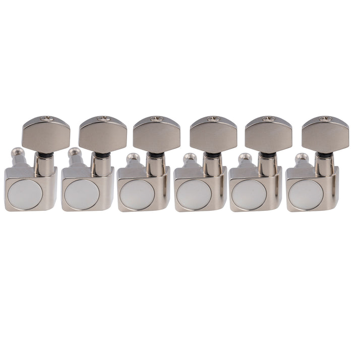 Musiclily Pro R18K-19 Left-Handed 6-in-line 18:1 Ratio 2-Pin Full Sealed Staggered Guitar Tuners Machine Heads Tuning Pegs Keys with Hex Button for Fender Strat Tele Style Electric Guitar