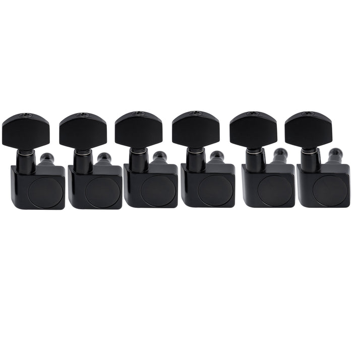 Musiclily Pro R18K-20 6-in-line 18:1 Ratio 2-Pin Full Sealed Staggered Guitar Tuners Machine Heads Tuning Pegs Keys with Hex Button for Fender Strat Tele Style Electric Guitar