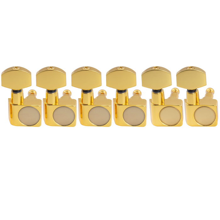 Musiclily Pro R18K-20 6-in-line 18:1 Ratio 2-Pin Full Sealed Staggered Guitar Tuners Machine Heads Tuning Pegs Keys with Hex Button for Fender Strat Tele Style Electric Guitar