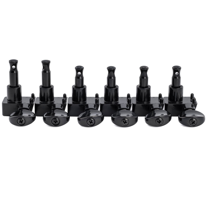 Musiclily Pro R18K-21 Left-Handed 6-in-line 18:1 Ratio 2-Pin Full Sealed Staggered Guitar Tuners Machine Heads Tuning Pegs Keys with Vintage Oval Button for Fender Strat Tele Style