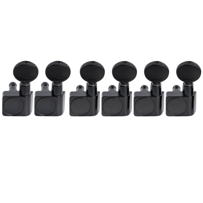 Musiclily Pro R18K-21 Left-Handed 6-in-line 18:1 Ratio 2-Pin Full Sealed Staggered Guitar Tuners Machine Heads Tuning Pegs Keys with Vintage Oval Button for Fender Strat Tele Style