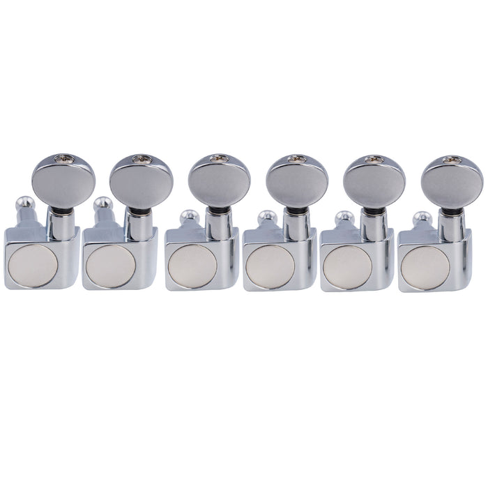 Musiclily Pro R18K-21 Left-Handed 6-in-line 18:1 Ratio 2-Pin Full Sealed Staggered Guitar Tuners Machine Heads Tuning Pegs Keys with Vintage Oval Button for Fender Strat Tele Style
