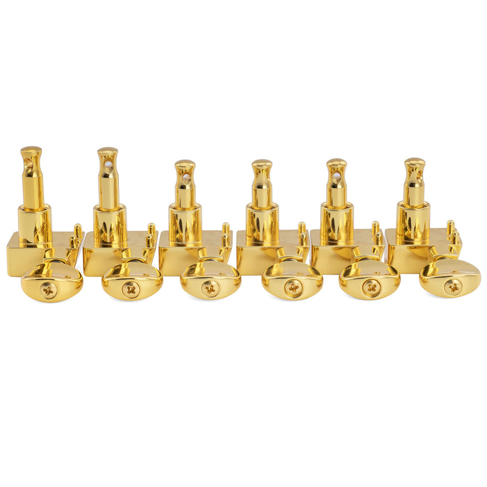 Musiclily Pro R18K-21 Left-Handed 6-in-line 18:1 Ratio 2-Pin Full Sealed Staggered Guitar Tuners Machine Heads Tuning Pegs Keys with Vintage Oval Button for Fender Strat Tele Style