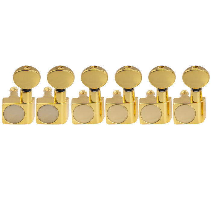 Musiclily Pro R18K-21 Left-Handed 6-in-line 18:1 Ratio 2-Pin Full Sealed Staggered Guitar Tuners Machine Heads Tuning Pegs Keys with Vintage Oval Button for Fender Strat Tele Style