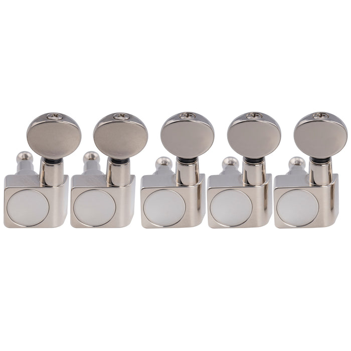 Musiclily Pro R18K-21 Left-Handed 6-in-line 18:1 Ratio 2-Pin Full Sealed Staggered Guitar Tuners Machine Heads Tuning Pegs Keys with Vintage Oval Button for Fender Strat Tele Style