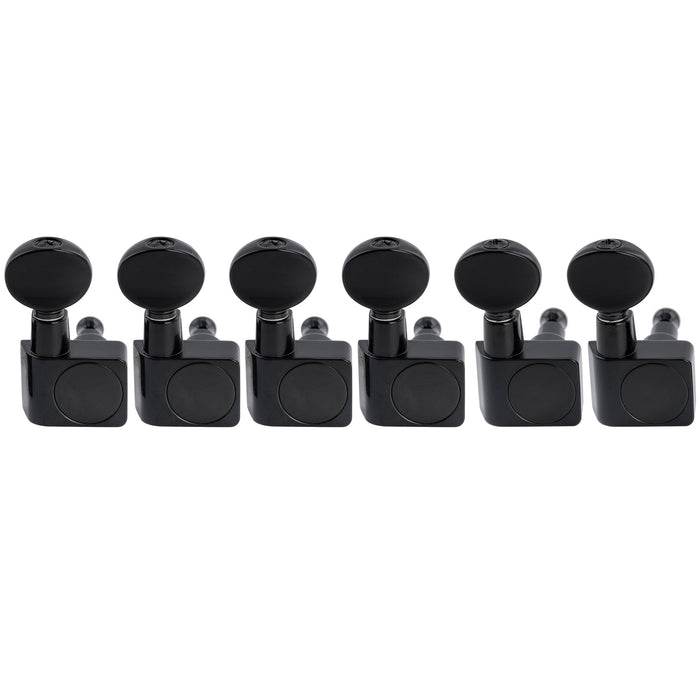Musiclily Pro R18K-22 6-in-line 18:1 Ratio 2-Pin Full Sealed Staggered Guitar Tuners Machine Heads Tuning Pegs Keys with Vintage Oval Button for Fender Strat Tele Style Electric Guitar