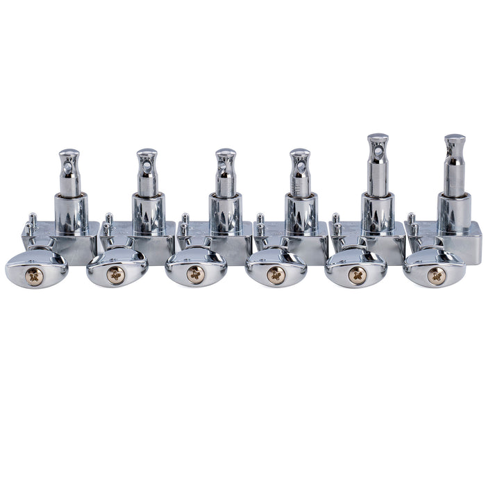 Musiclily Pro R18K-22 6-in-line 18:1 Ratio 2-Pin Full Sealed Staggered Guitar Tuners Machine Heads Tuning Pegs Keys with Vintage Oval Button for Fender Strat Tele Style Electric Guitar