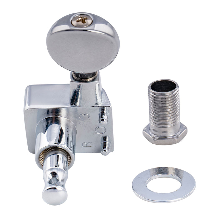 Musiclily Pro R18K-22 6-in-line 18:1 Ratio 2-Pin Full Sealed Staggered Guitar Tuners Machine Heads Tuning Pegs Keys with Vintage Oval Button for Fender Strat Tele Style Electric Guitar