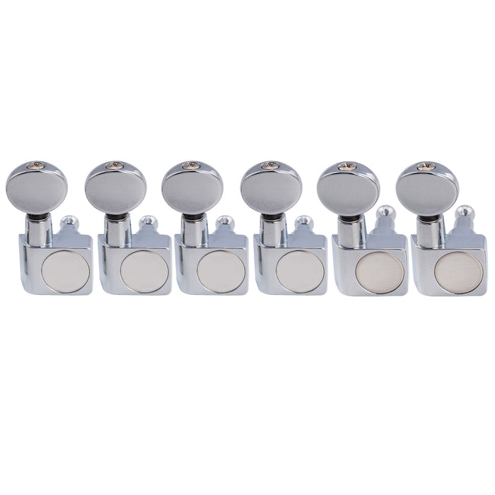 Musiclily Pro R18K-22 6-in-line 18:1 Ratio 2-Pin Full Sealed Staggered Guitar Tuners Machine Heads Tuning Pegs Keys with Vintage Oval Button for Fender Strat Tele Style Electric Guitar